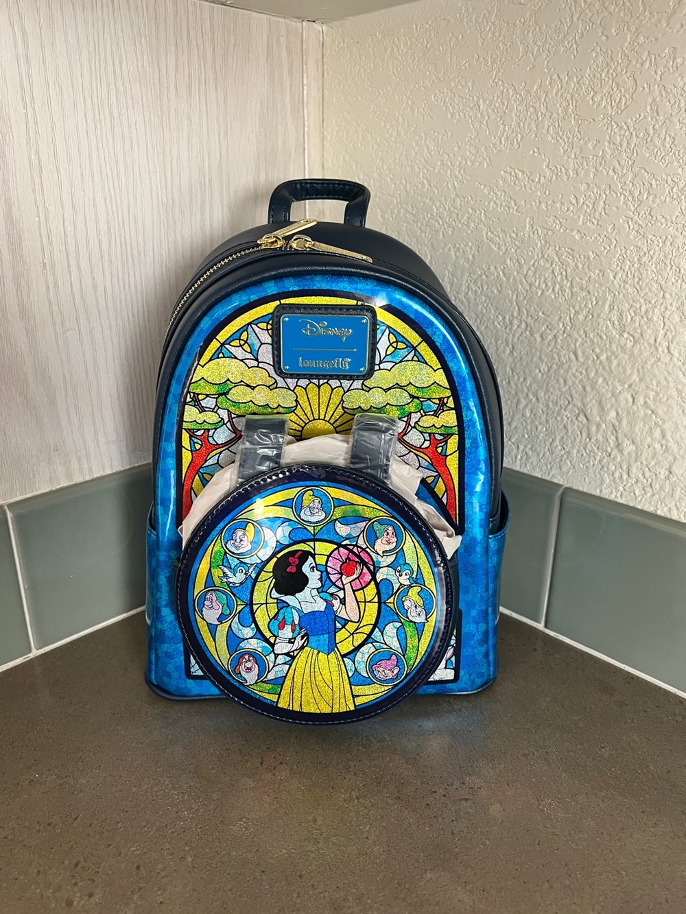 Loungefly Blue Snow White Stained Glass Mini Backpack